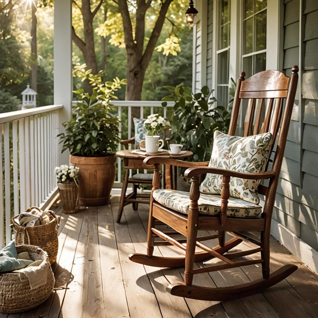 Cozy Sunlit Porch with Rocking Chair