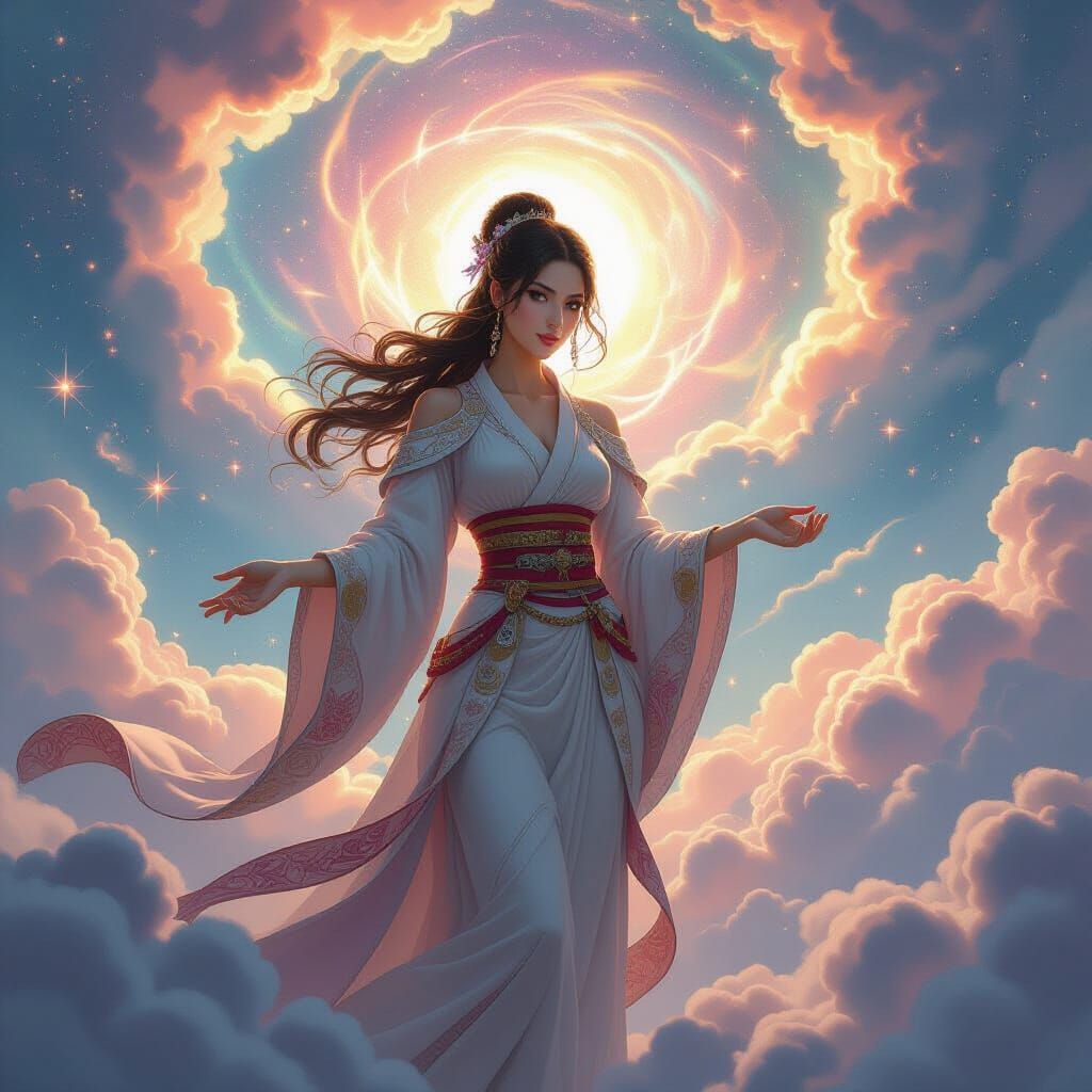 Ethereal Woman in a Surreal Cloud Universe