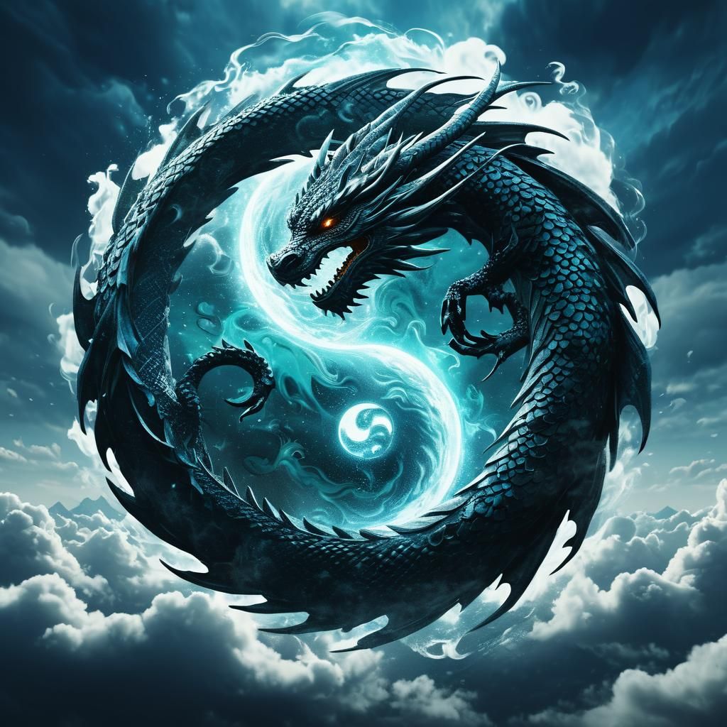 Mystical Dragon Wraps Yin Yang Symbol