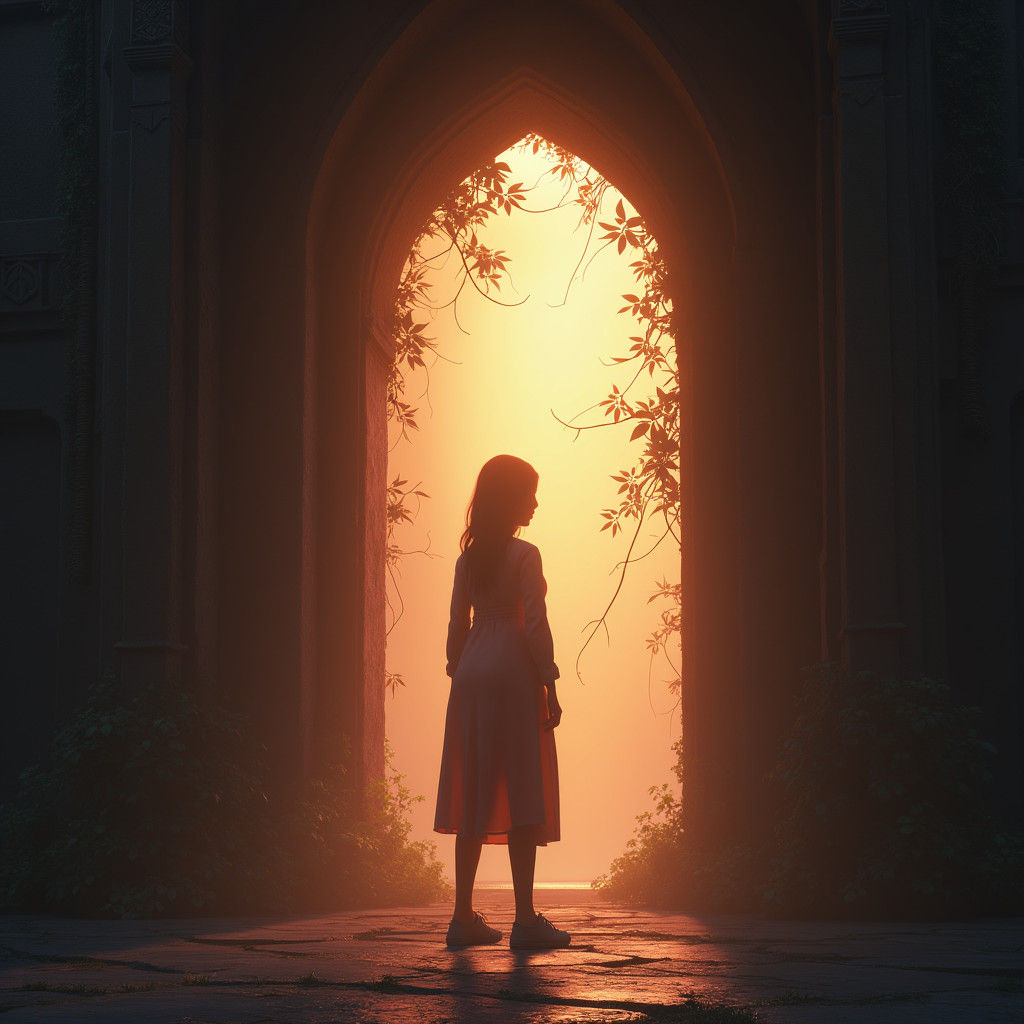 Hesitation at the Portal: A Mystical Realism Scene