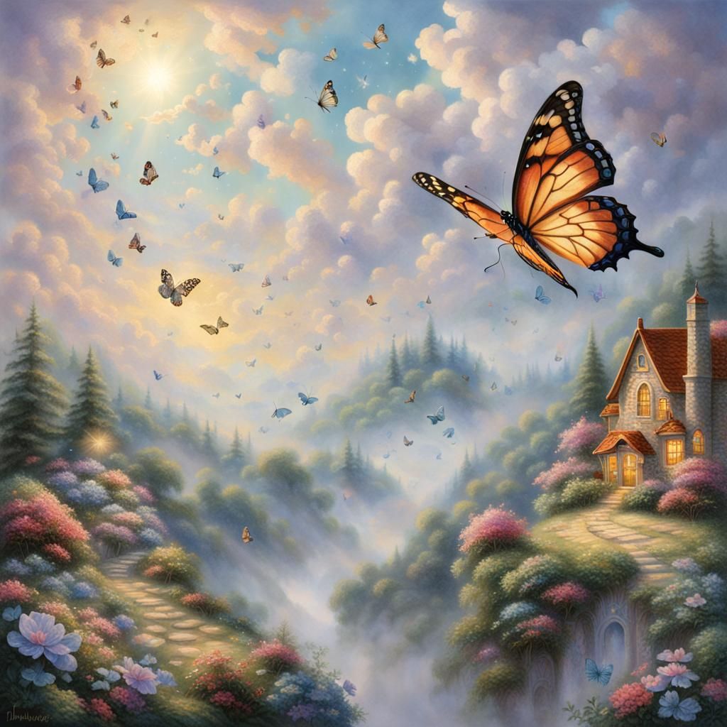 Ethereal Butterfly Grateful Creations in Misty Sky