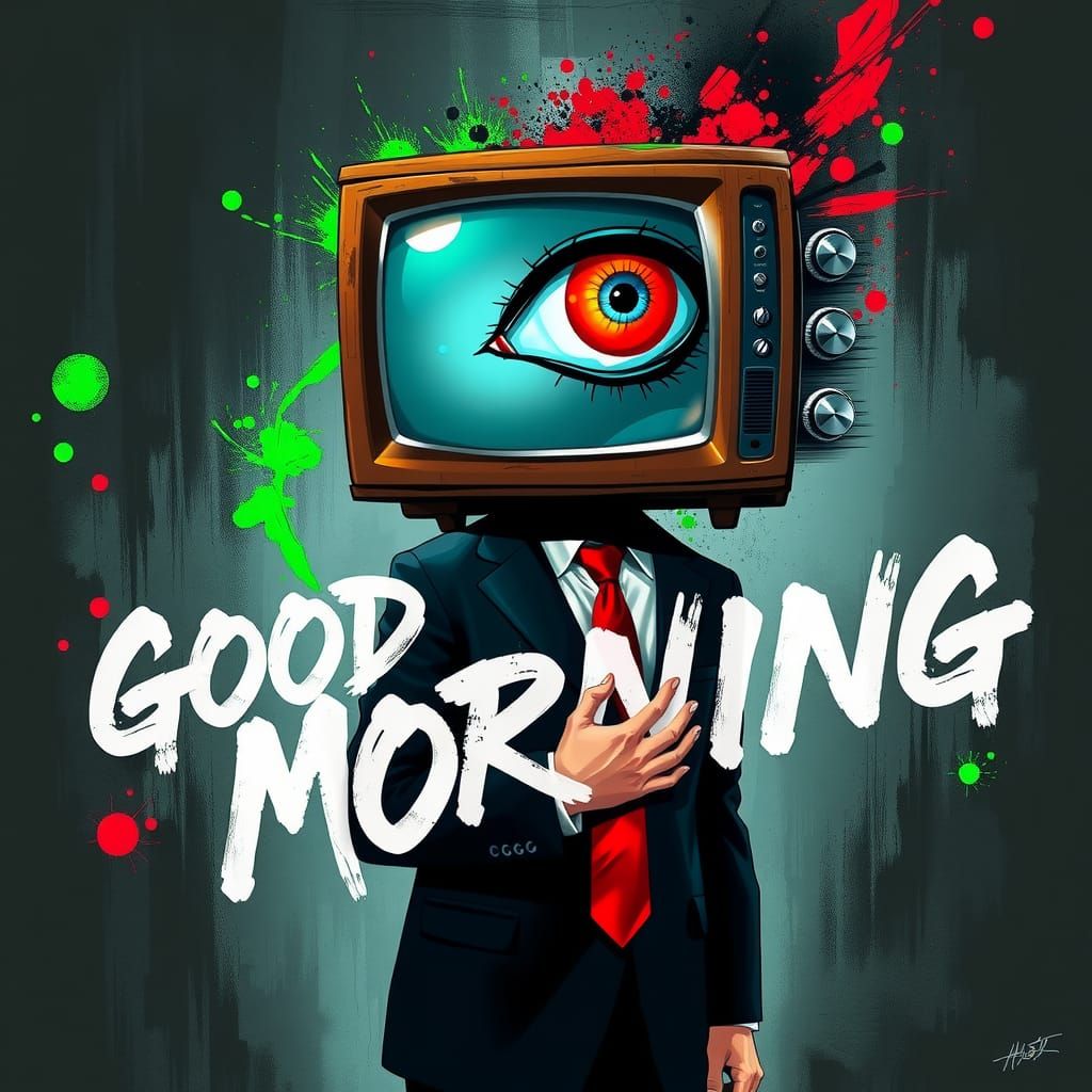 Surreal TV Head Figure in Urban Street Art Style