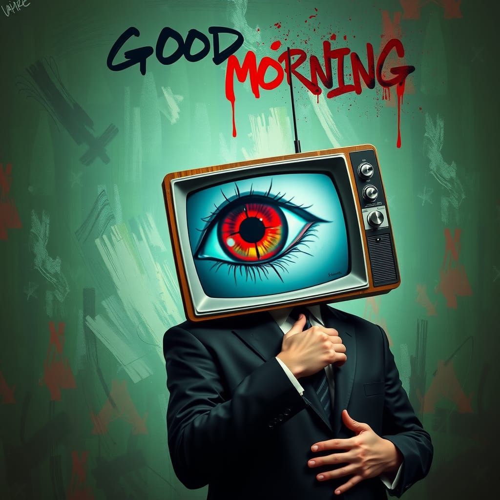 Surreal TV Head Figure in Expressionist Style