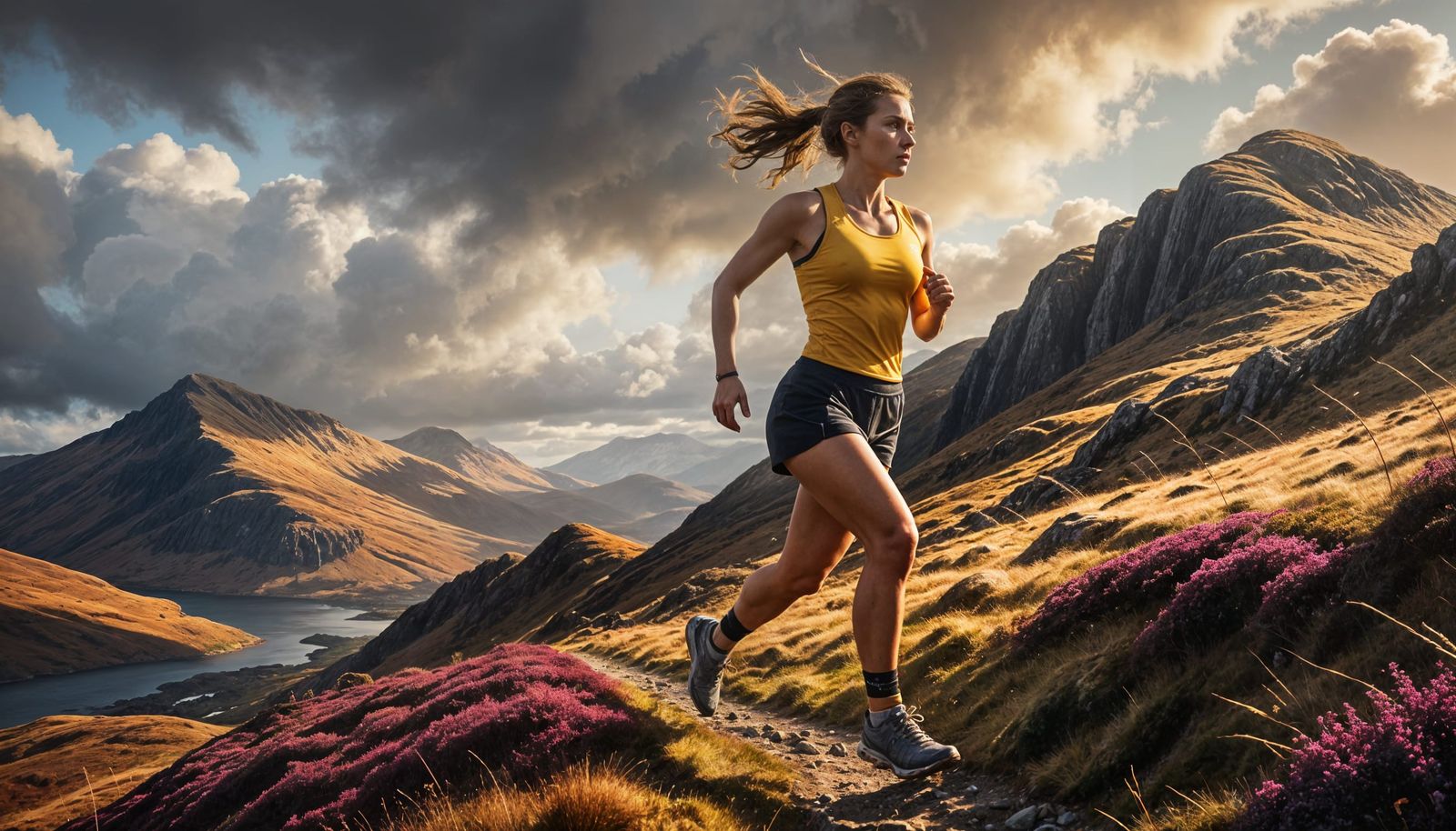 Scottish Highlands Hill Race: Cinematic Oil Painting