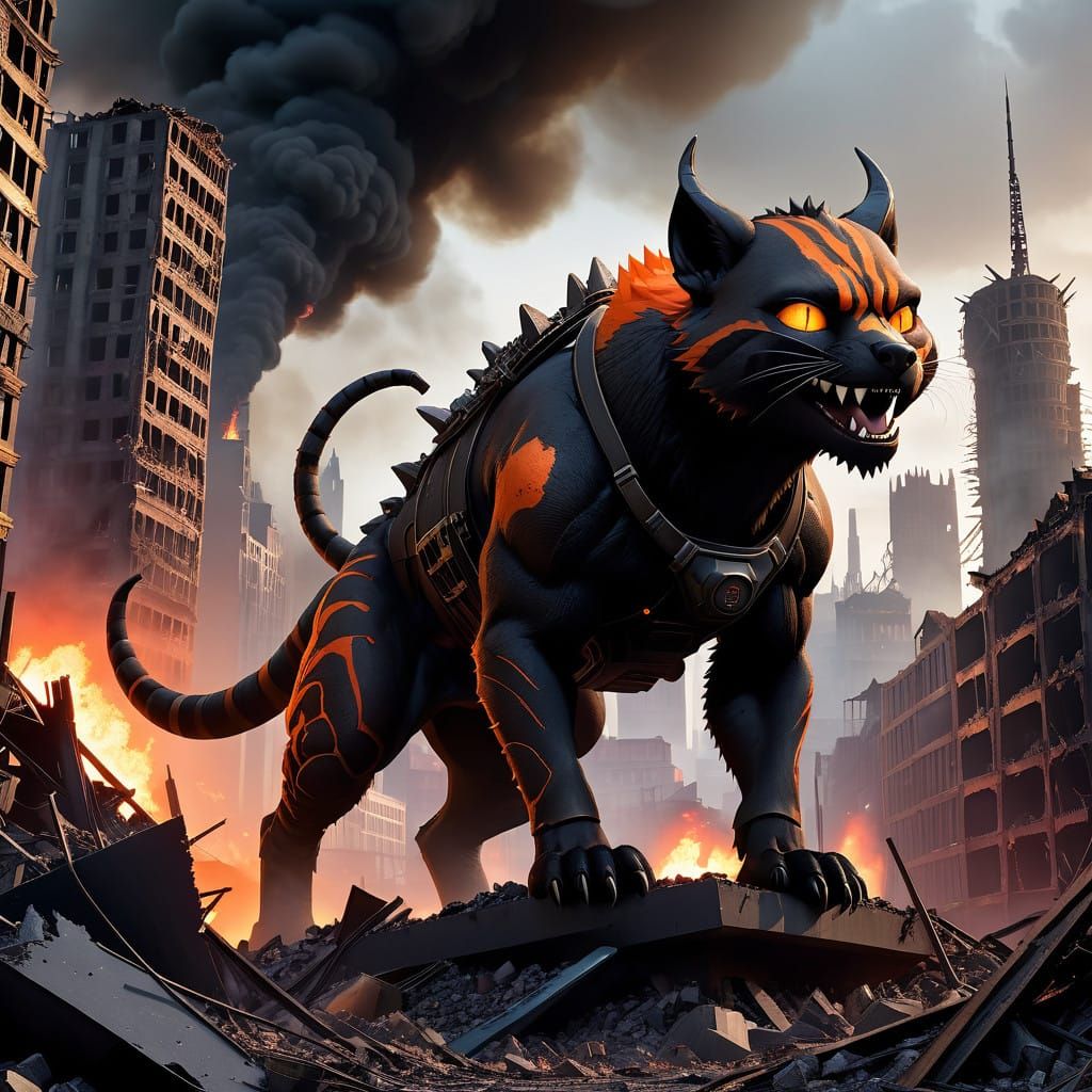 Fierce Imp in Post-Apocalyptic Cityscape
