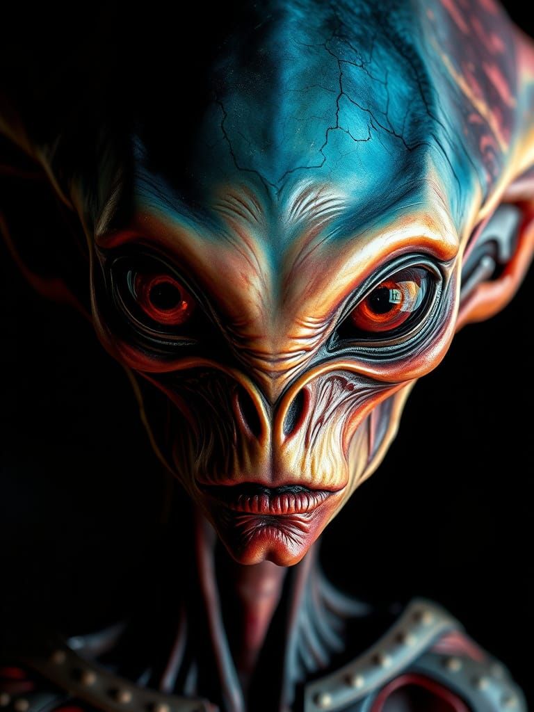 Surreal Alien Portrait in Watercolor and Alcohol Ink Style