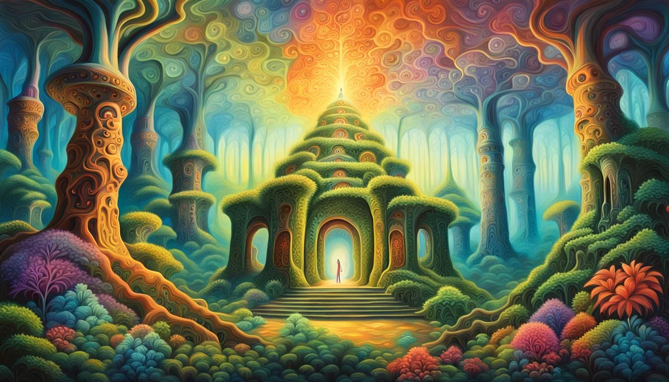 Mystic Temple in Chromatic Surrealism Style