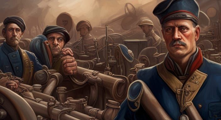 WWI French Artillery Battalion Resting, Detailed Portrait