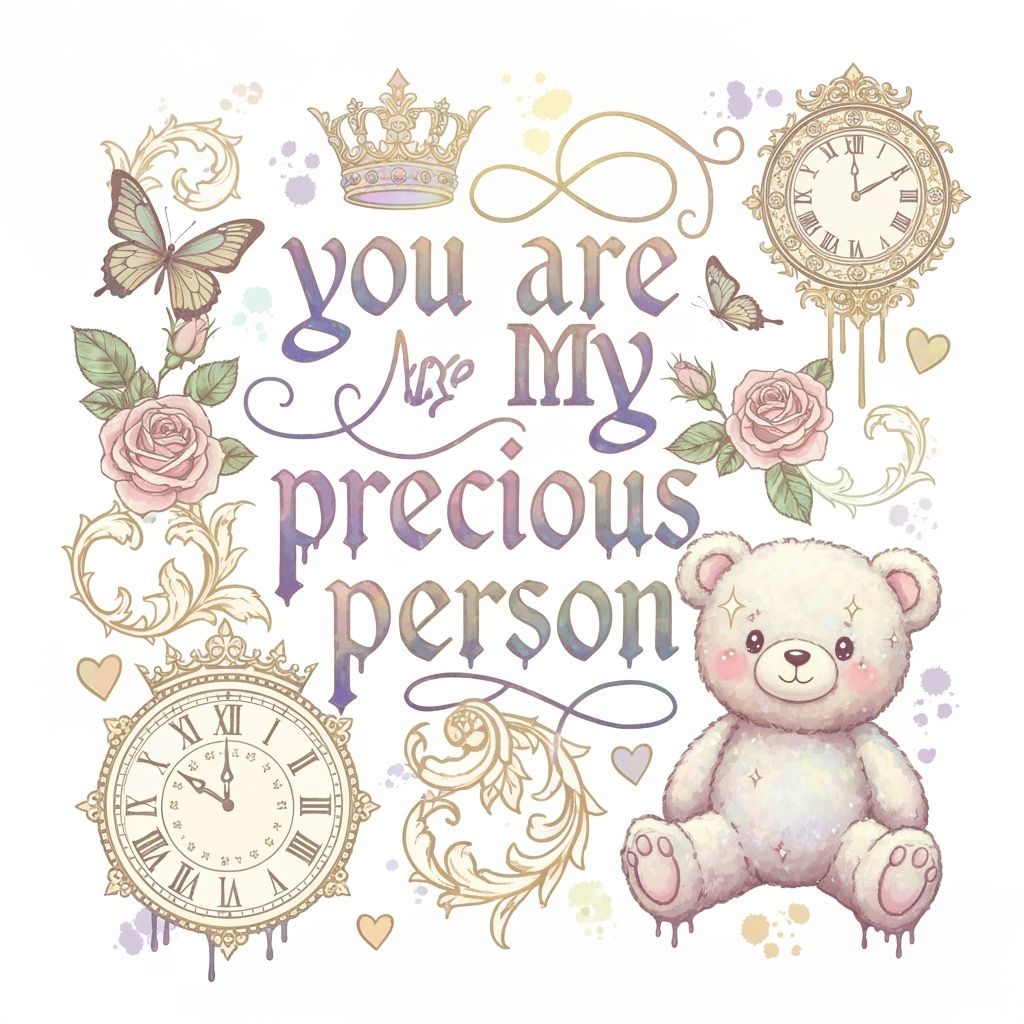 Elegant Gothic Calligraphy: "My Precious Person" with Roses ...