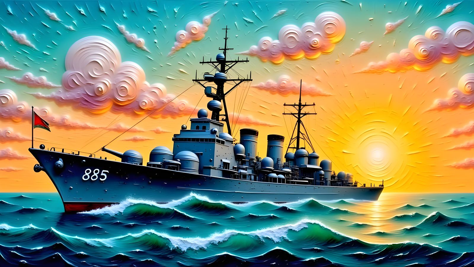 Majestic Gearing Class Destroyer at Sunrise