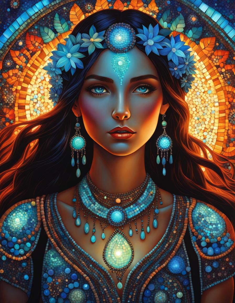 Bioluminescent beautiful bohemian girl mosaic