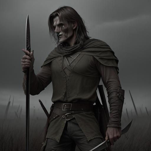 Ranger Battling Zombie Horde in Gothic Horror Style