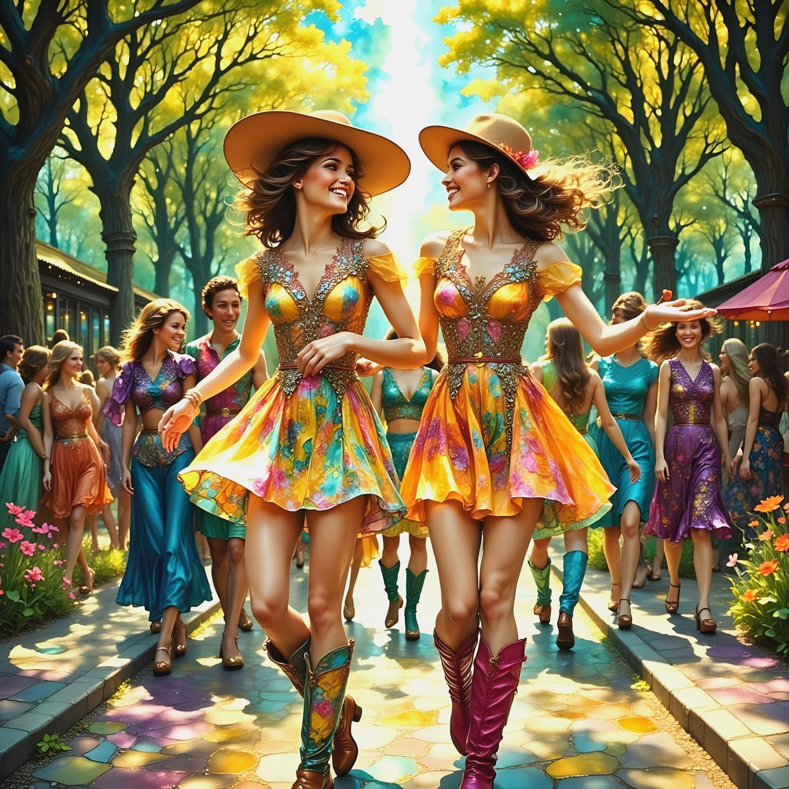 Groovy 1960s Women in Mini Dresses and Boots