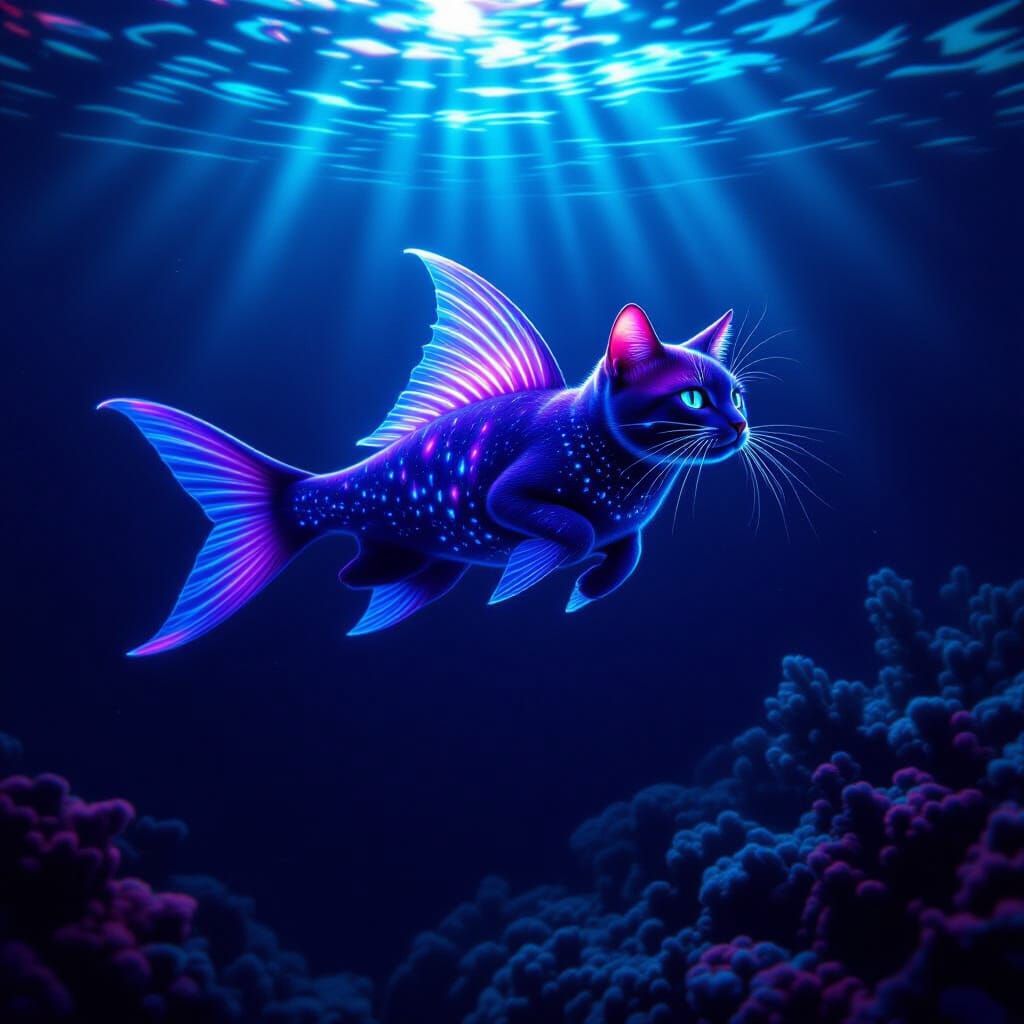 Bioluminescent Purple Cat Swims Deep Ocean Trench