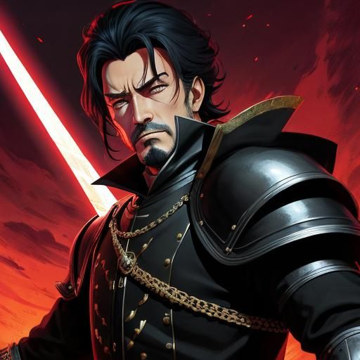 Medieval Sorcerer with Red Eyes in Anime Style