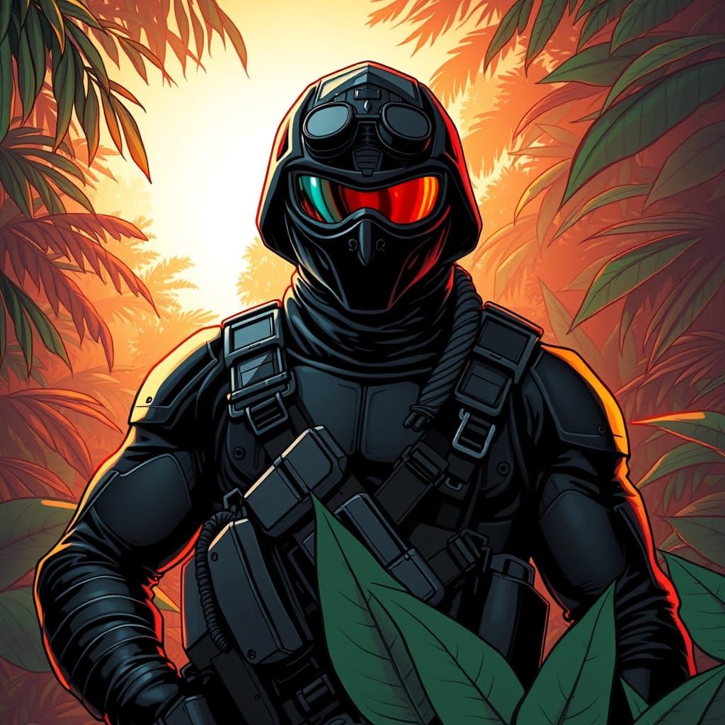 Heroic Snake-Eyes Stands Tall in Lush Rainforest at Sunset