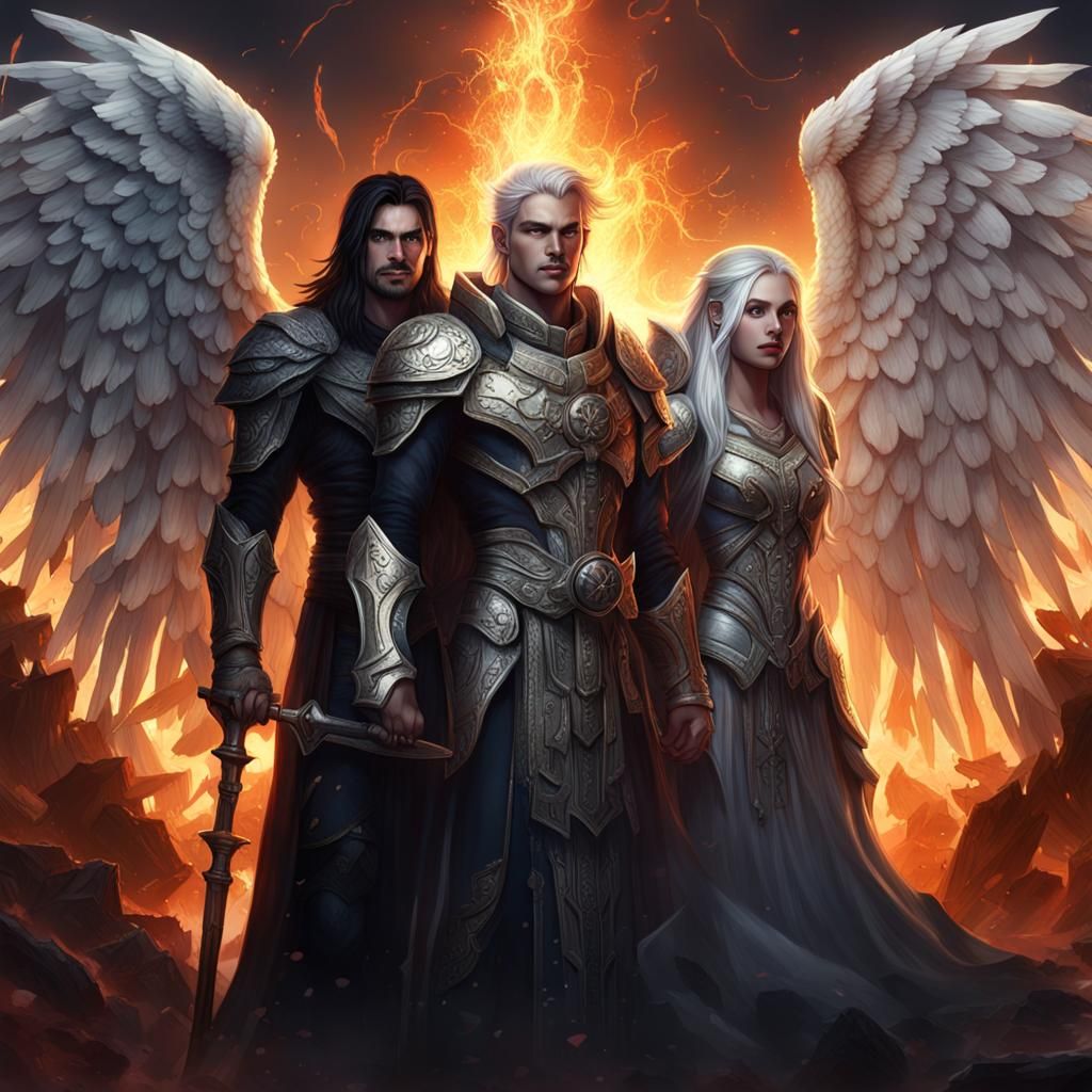 Archangel and Devil Couple in Dark Fantasy Style