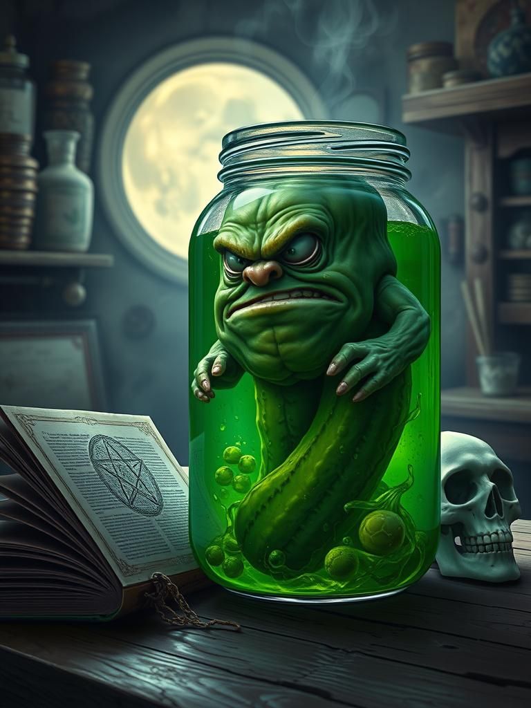 Wacky Surreal Pickle Character in Witch Kitchen