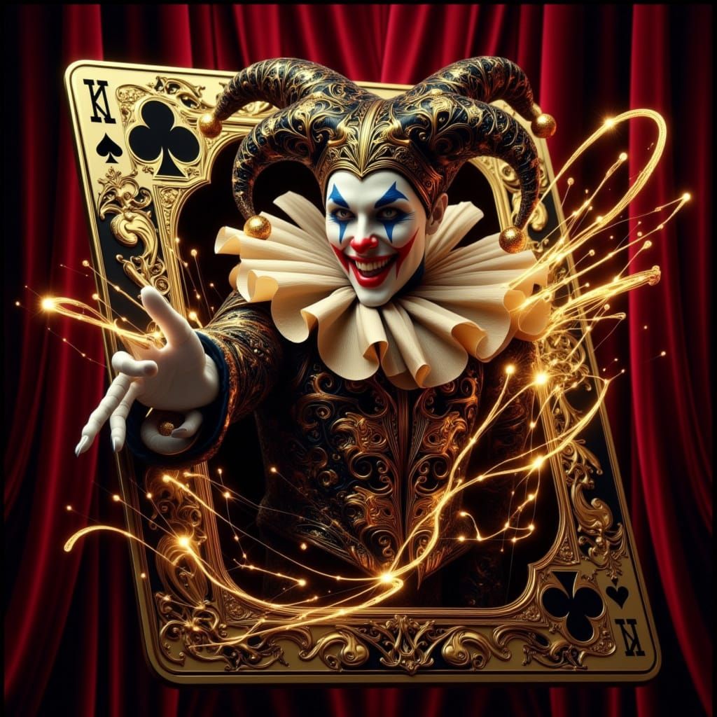 Cyberpunk Joker Card Featuring Elegant Jester Breaking Free