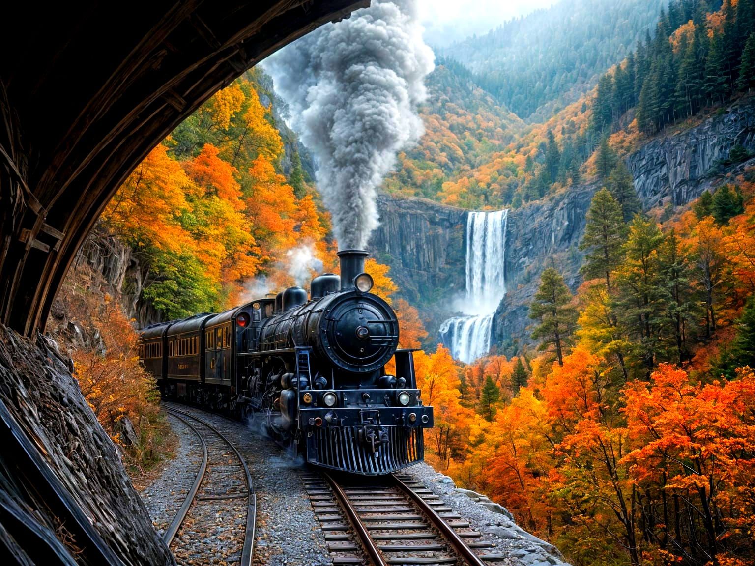 Epic Autumnal Landscape with Vintage Steam Train in Majestic...