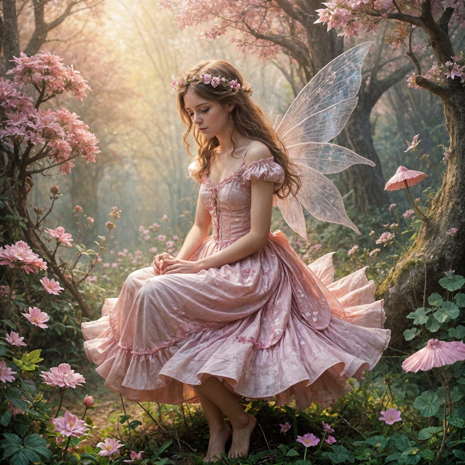 Surreal Pink Fairy in Impressionistic Style