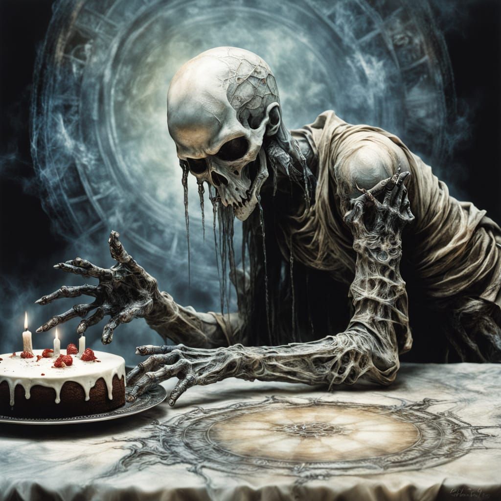 Eerie Spectral Hand Beside Cobweb Cake