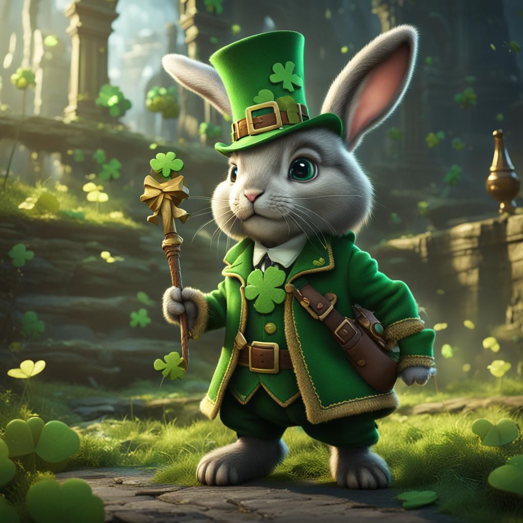 Bunny in St. Patrick's Day Costume: Fantasy Art