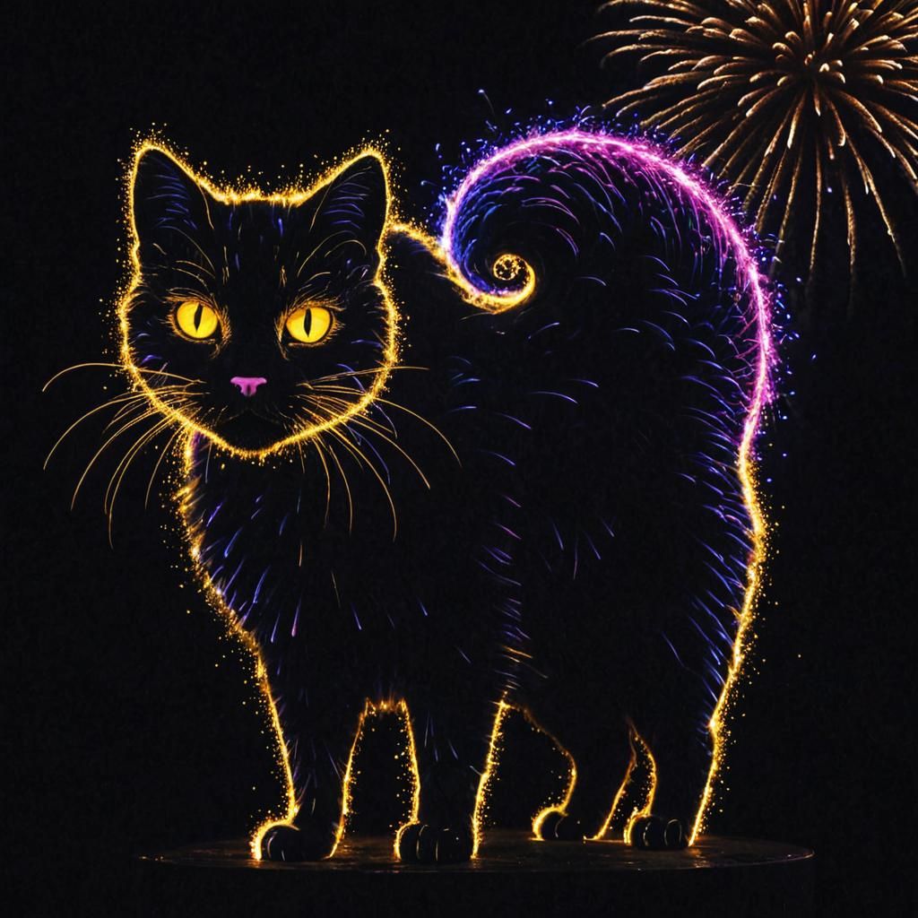 Spectacular Cat-Shaped Fireworks Display at Night