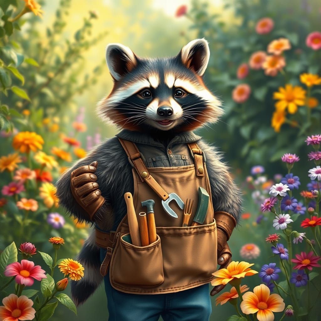 Heroic Raccoon Dad in Realistic Splash Art