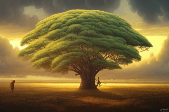 Savanna Acacia Trees in Vibrant Oil Painting