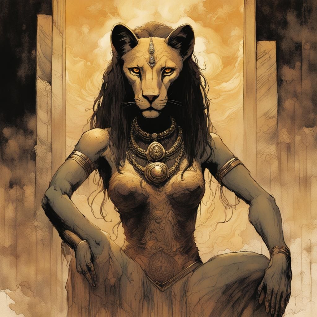 Sekhmet: Lioness of Wrath in Comic Style