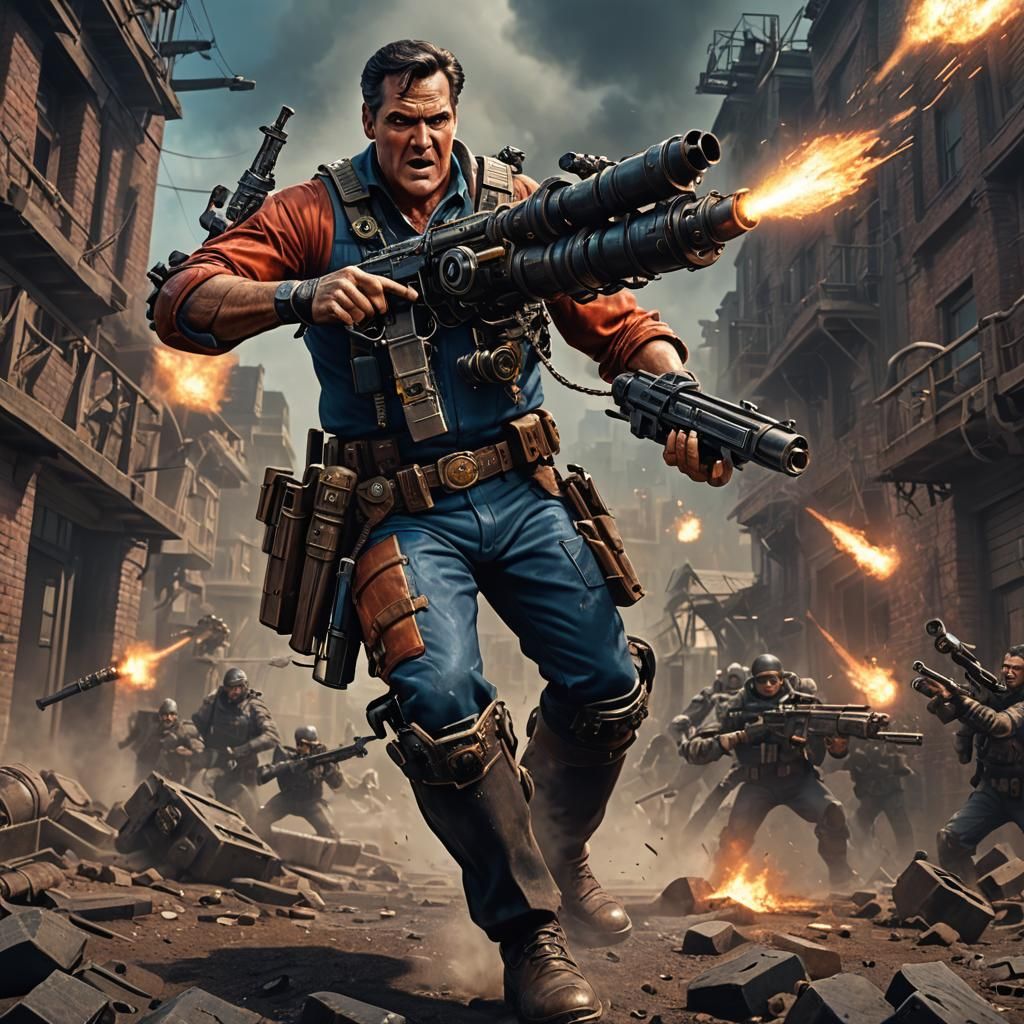 Bruce Campbell Battles Scynet with Minigun