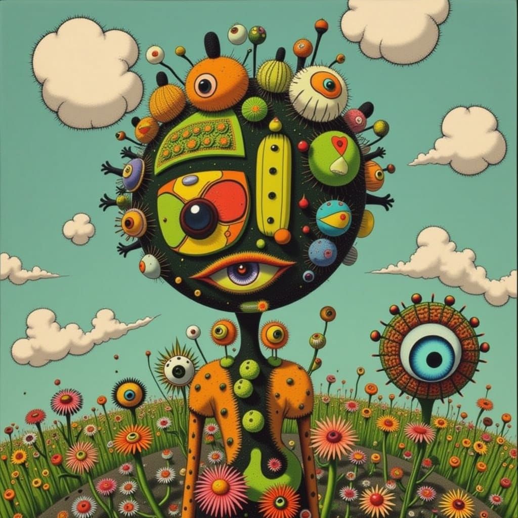Cactus People in Eyeball Garden: A Surreal Vision