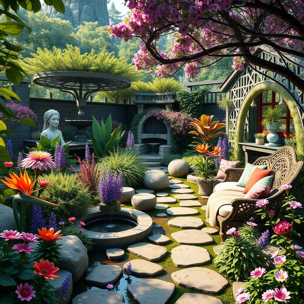 Vibrant Oasis in a Serene Garden Setting