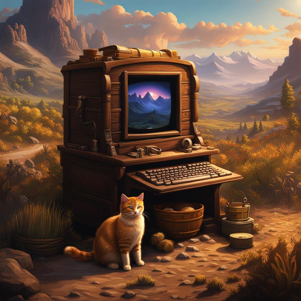 Cat Plays Oregon Trail: Detailed Matte Painting