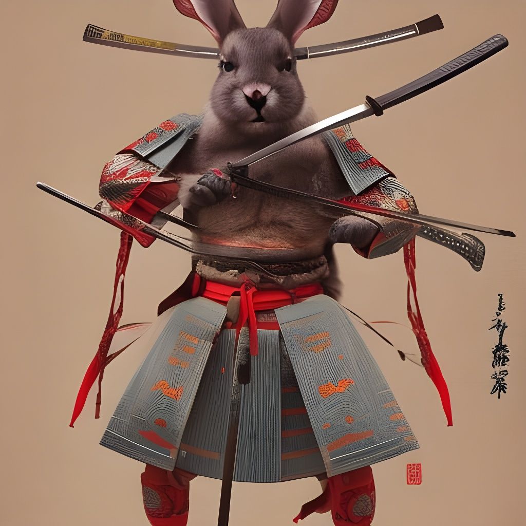 Hangaku Gozen: A Cute Samurai Rabbit in Digital Art