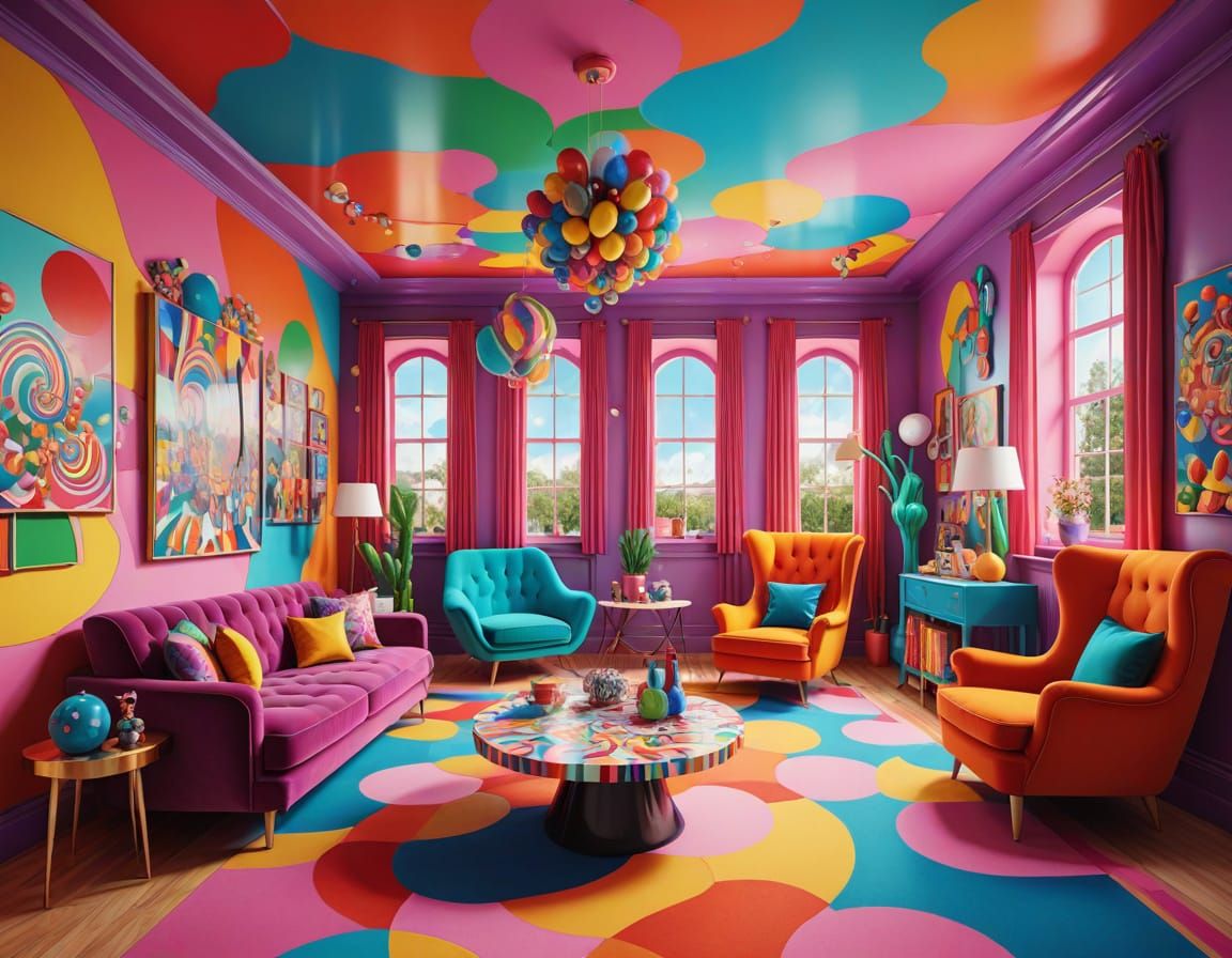 Vibrant Futuristic Living Room in Candy Land Style