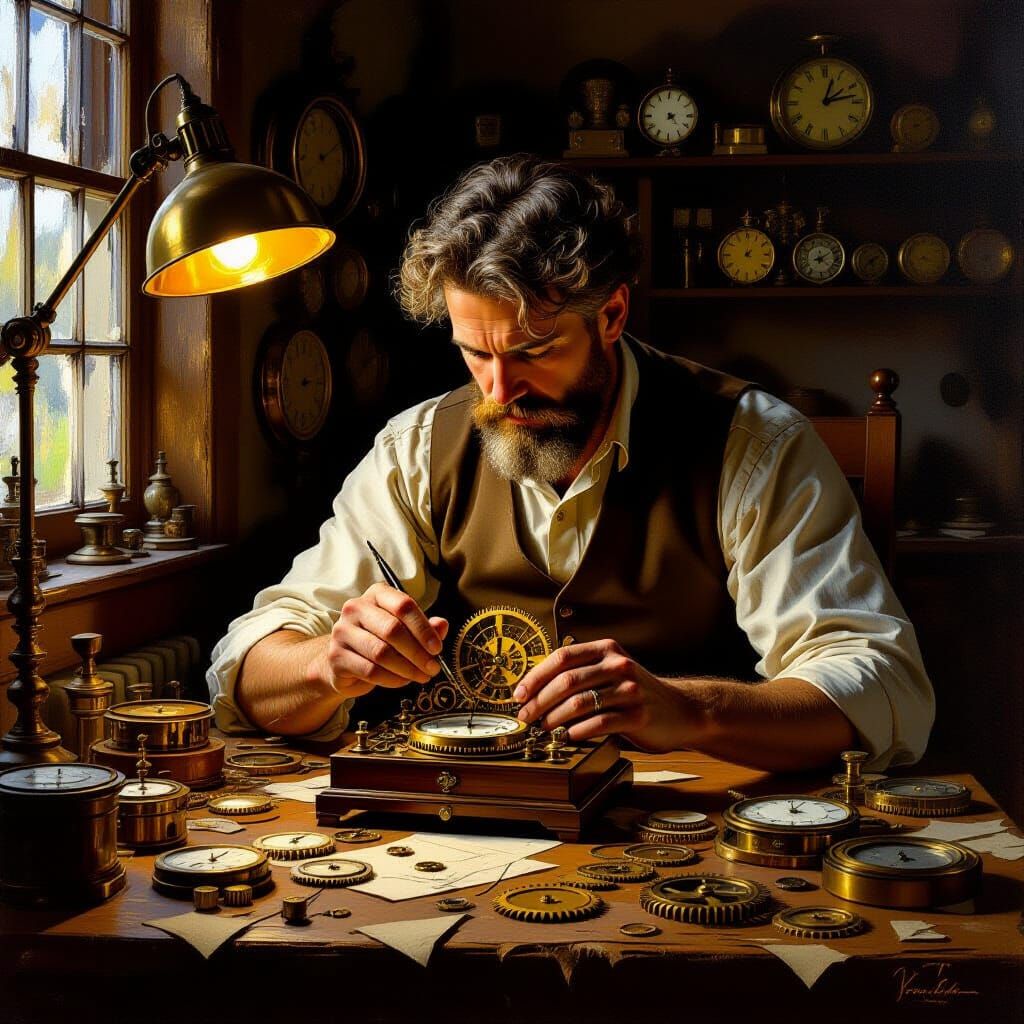 Master Watchmaker Repairs Antique Pendulum Clock in Oil Pain...