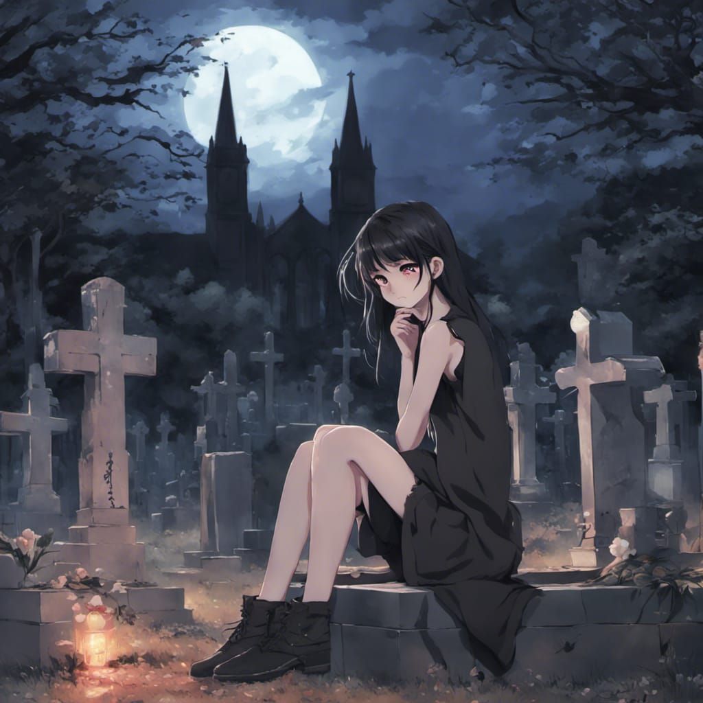 Sad Girl in Cemetery: Anime Key Visual