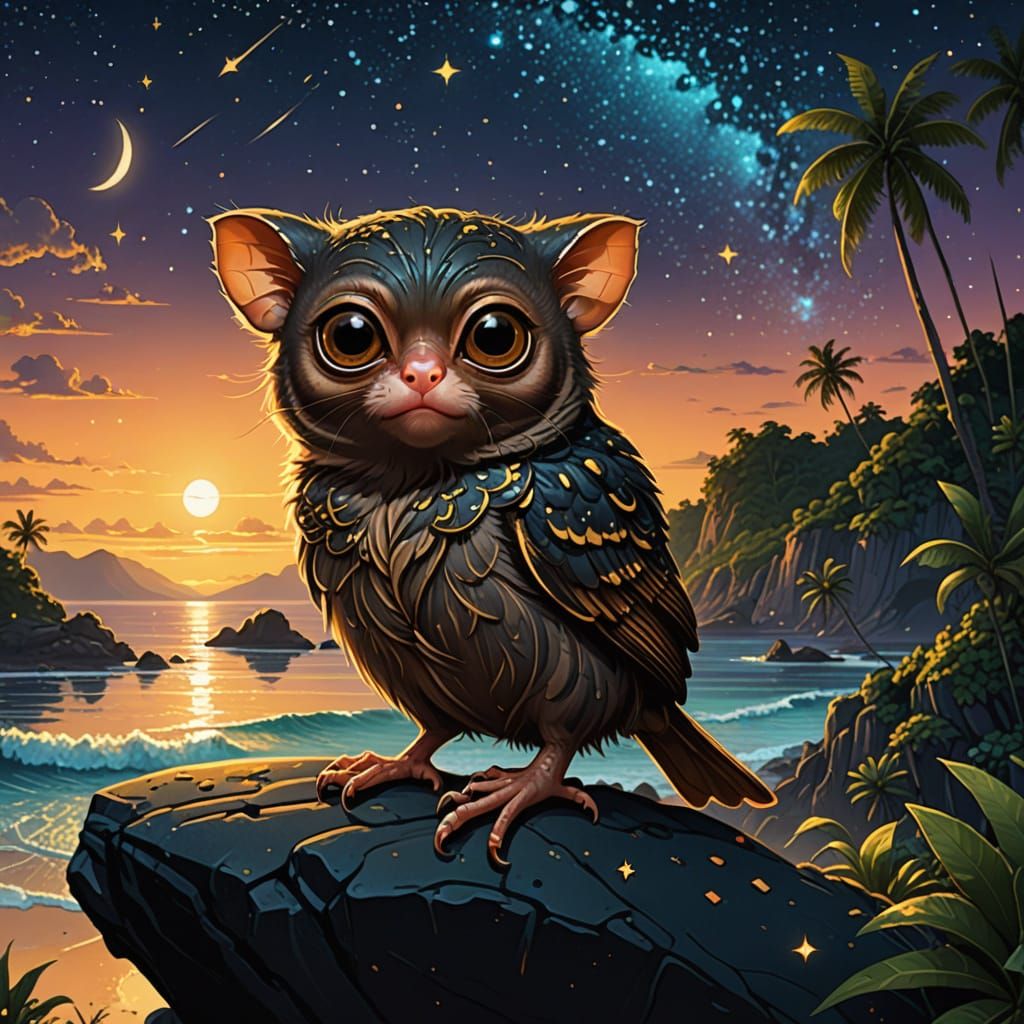 Tarsier by the Sea in Digital Comic Book Art