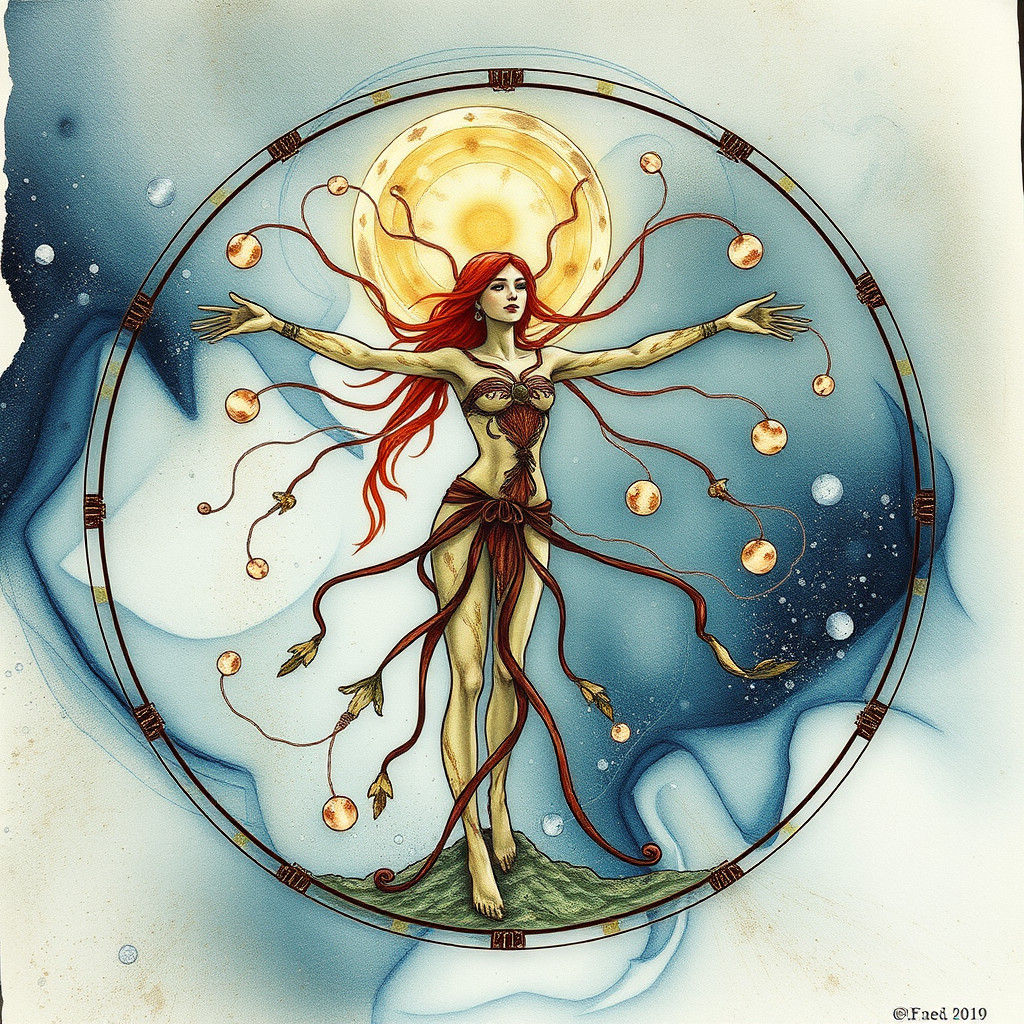 Vitruvian Man in Winter Alcohol Ink