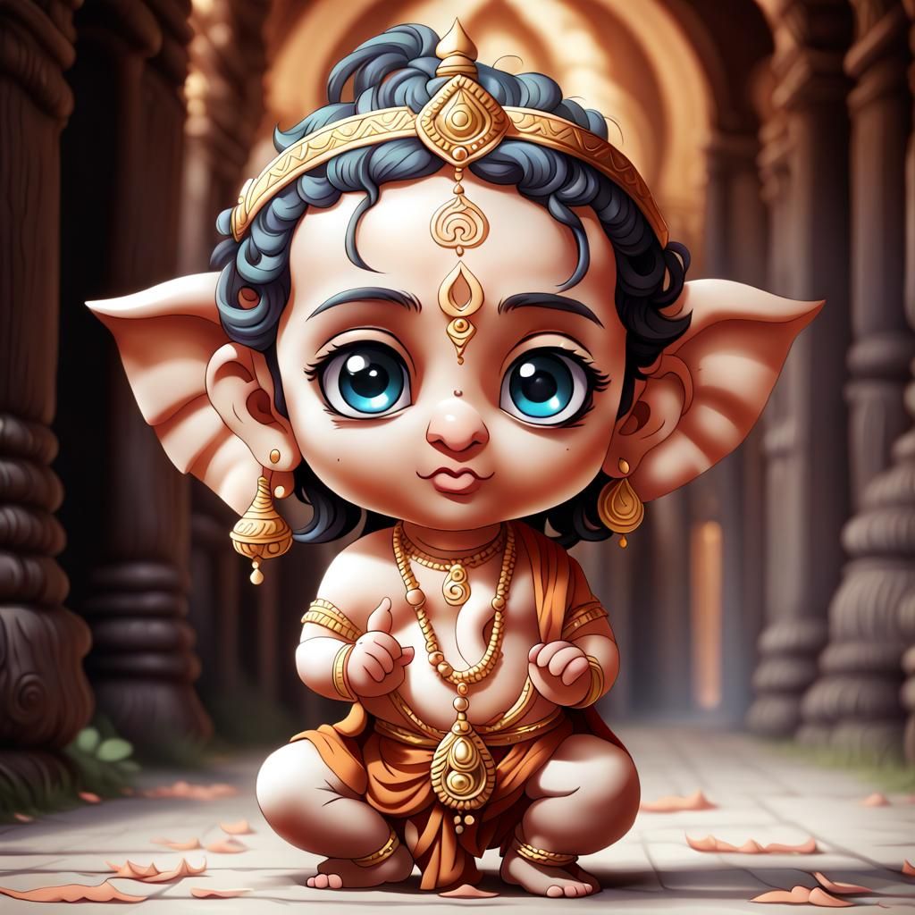 Chibi Ganesh: Indian Deva in Ghibli Style