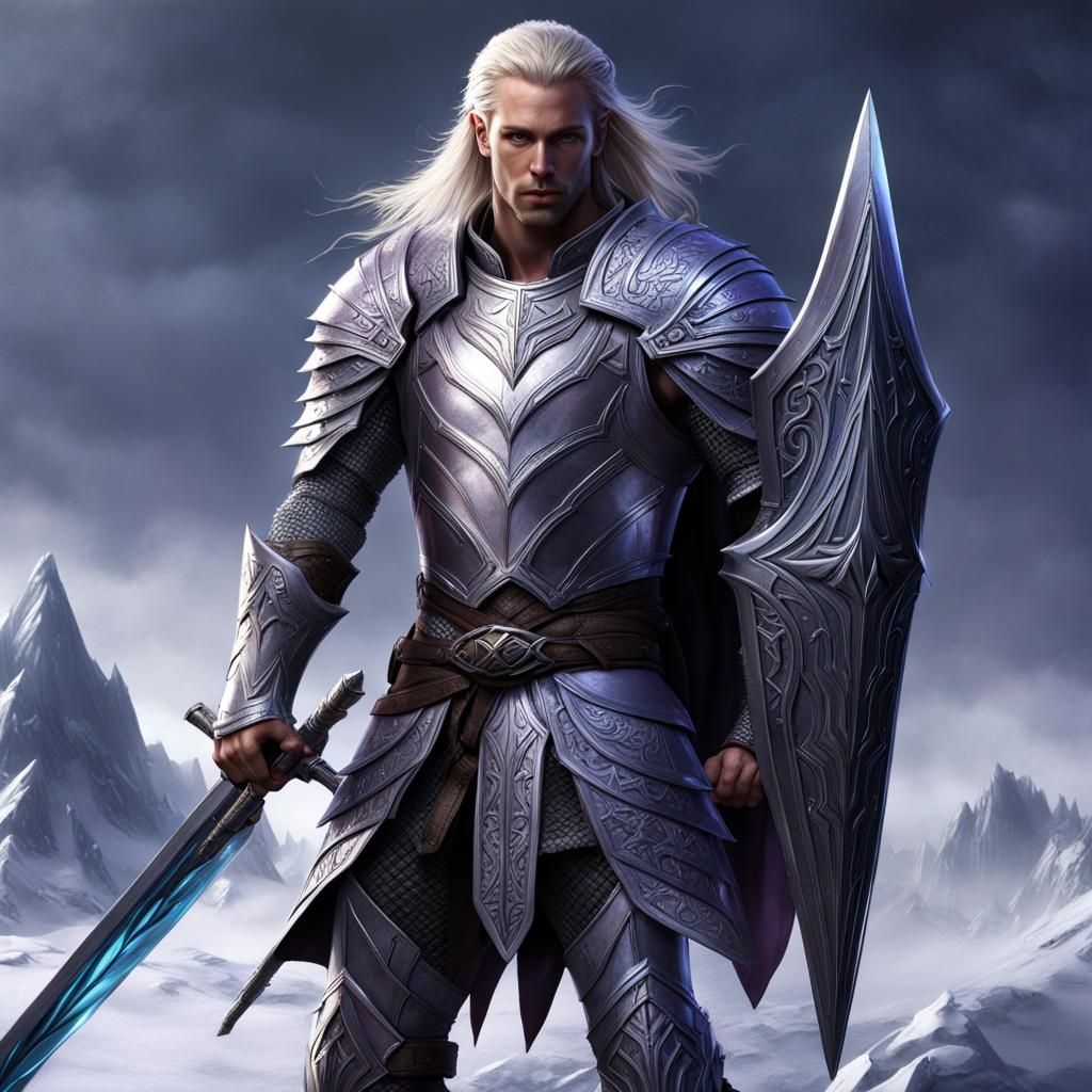 Elven Warrior with Purple Skin in Dark Fantasy Style