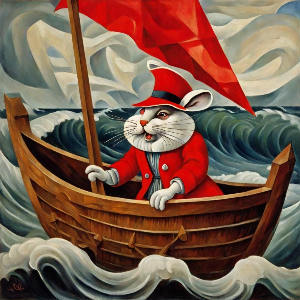 Rabbit's Perilous Voyage: A Cubist Sea Adventure