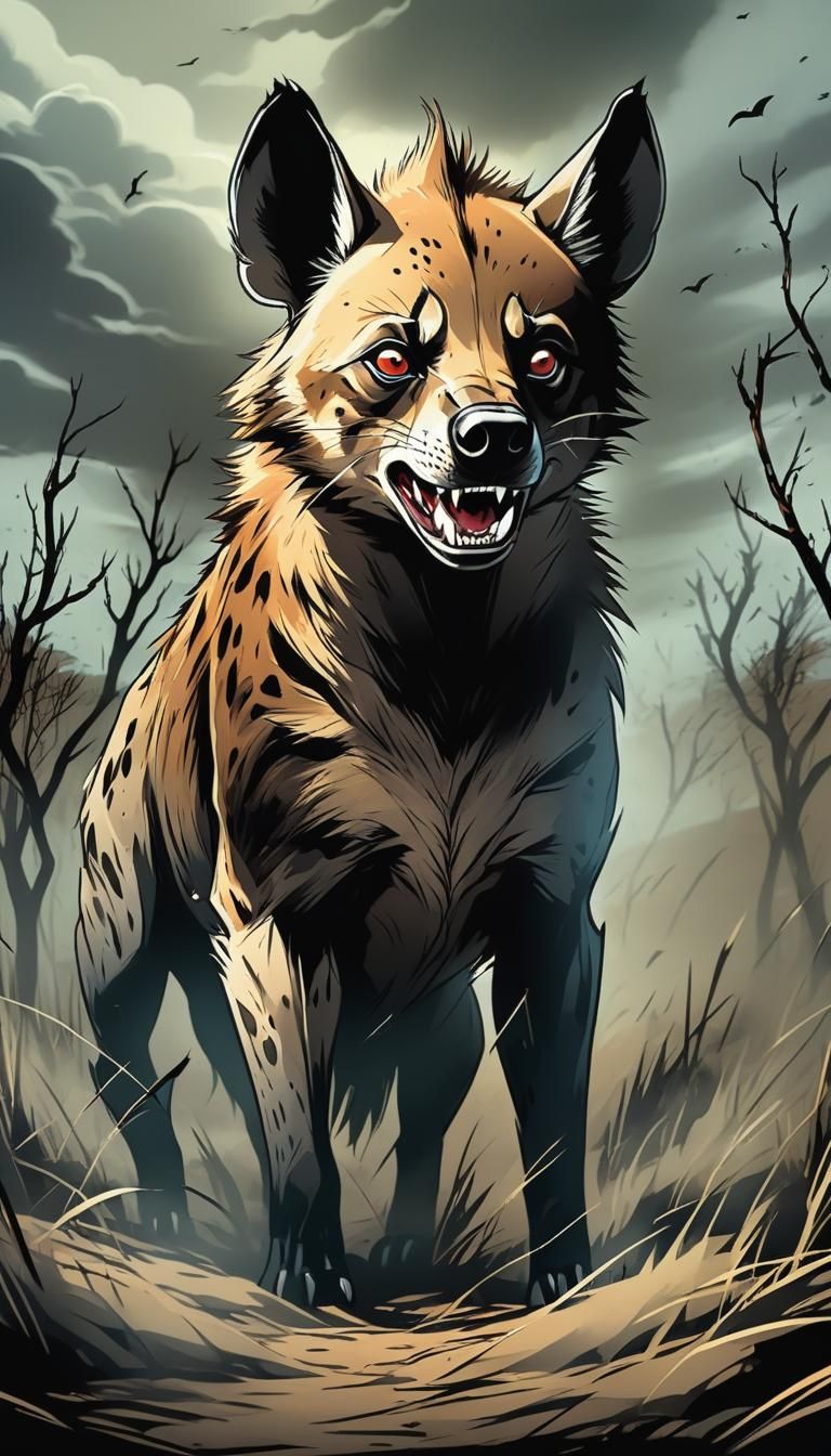 Wind-swept prairie, hyena