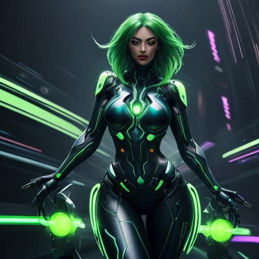 Blackhole glowing green cyborg brilliantly luminosglassstatu...