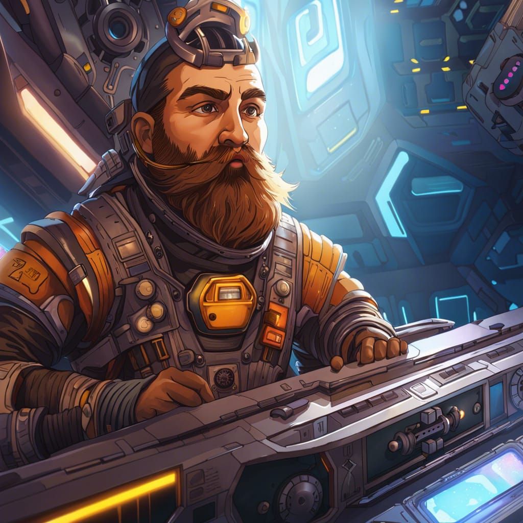 Dwarf Engineers in Cassette Futurism Spaceship