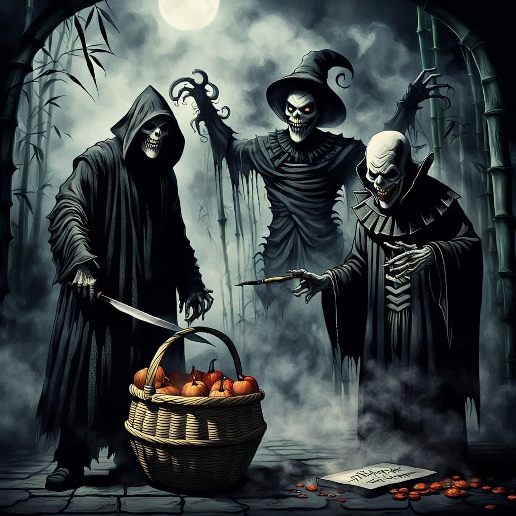 Grim Reaper vs Clown in Gothic Fantasy Style