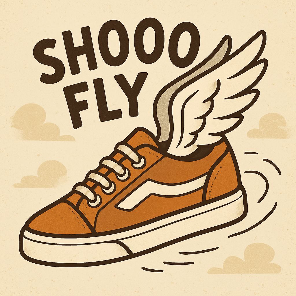 Humorous Flying Shoe Pun of "Shoo Fly"