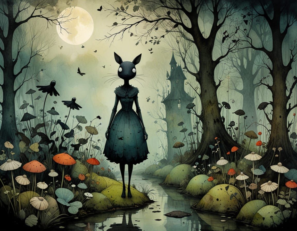 Whimsical Creature's Surreal Garden in Digital Art